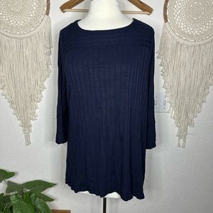 Chicos navy blue wide ribbed lightweight knit tunic top shirt 3/4 sleeve large